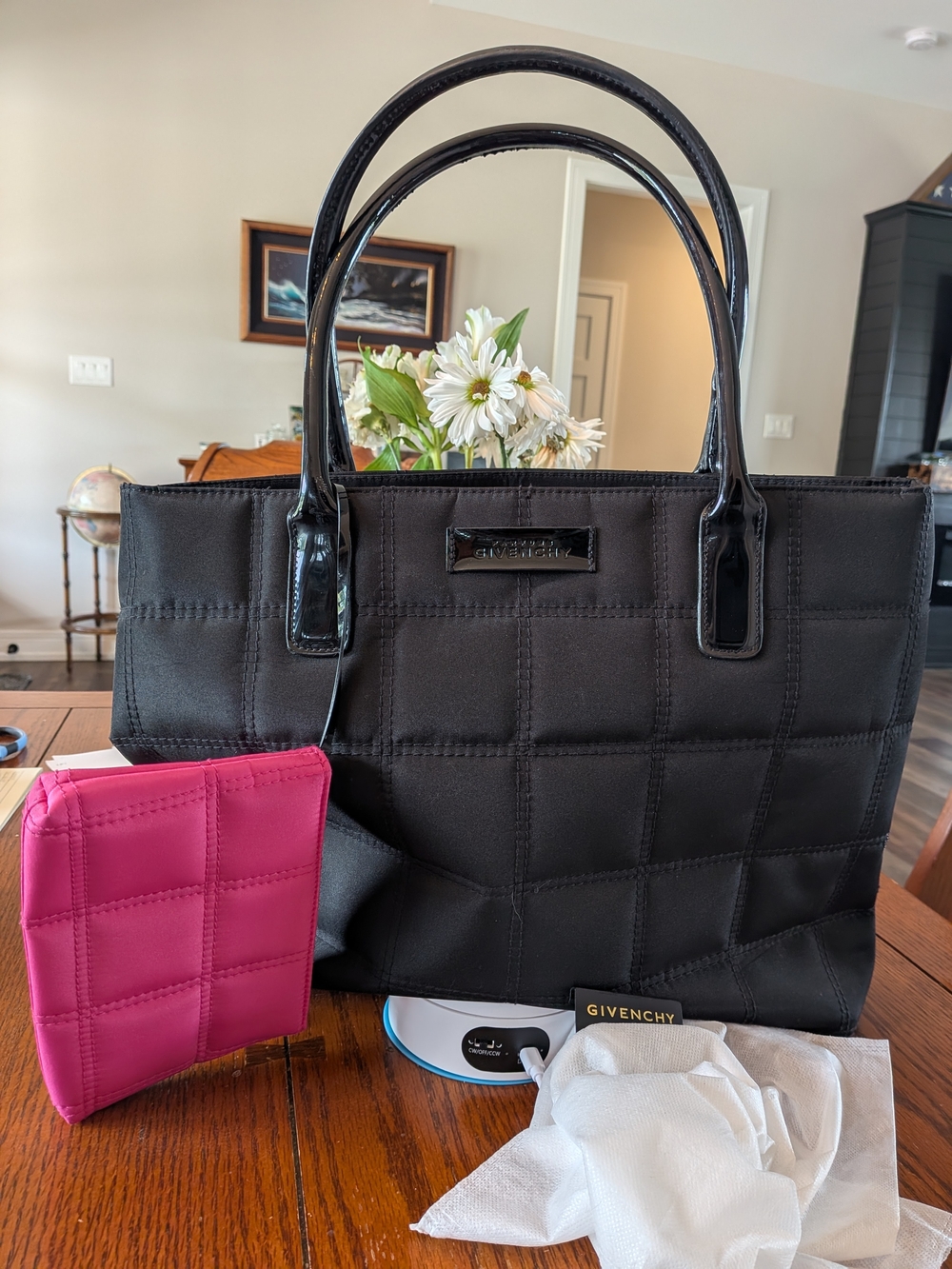 Givenchy Perfume Black Quilted Tote With Hot Pink Small Bag - Picture 2 of 7